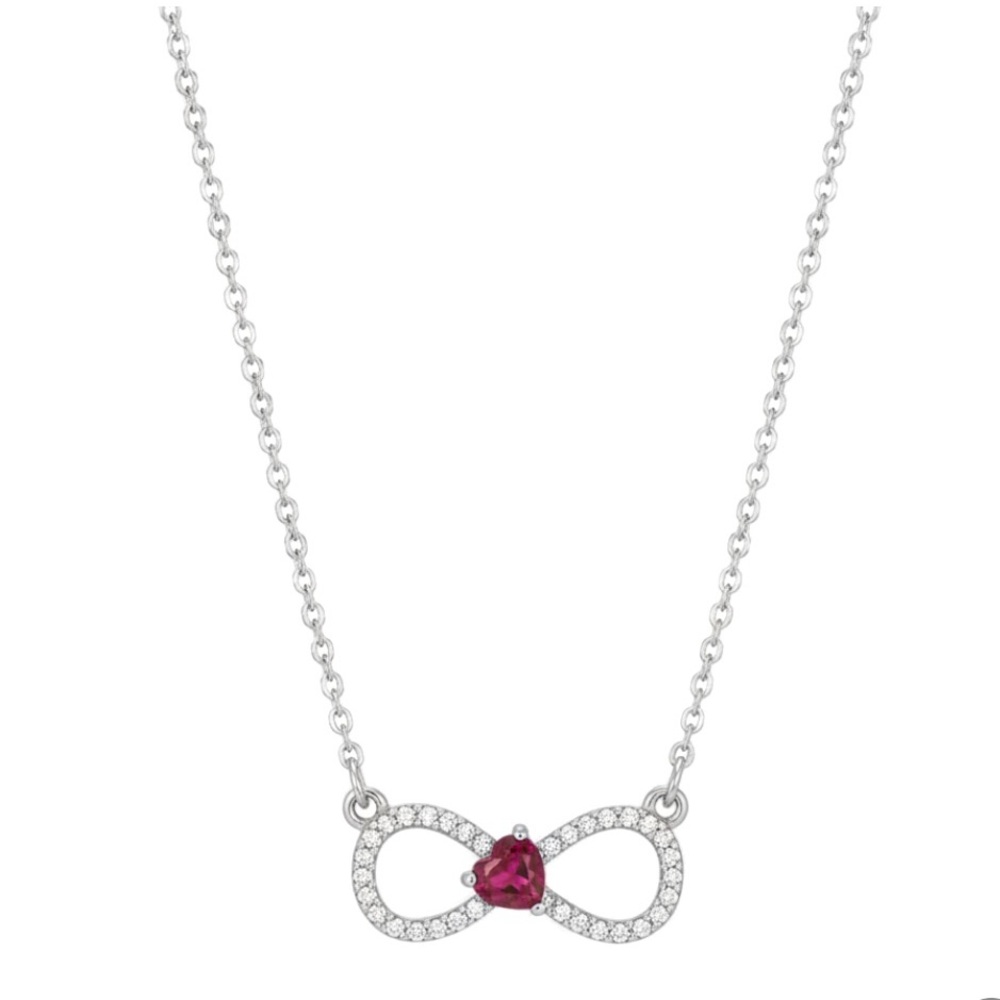 Red and White Moissanite Infinity Heart Necklace in 925 Sterling Silver